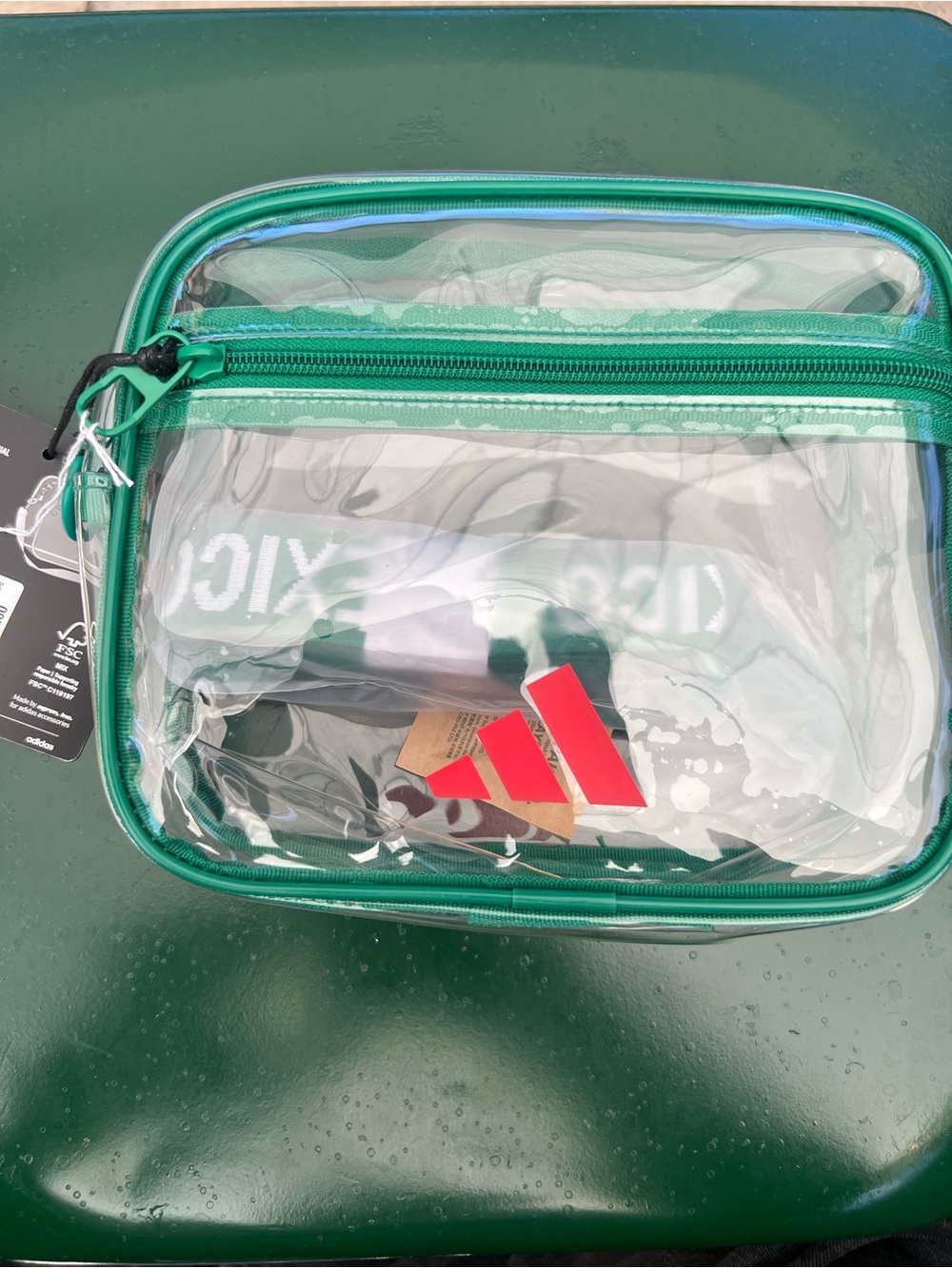 adidas Clear Green Zip Cosmetic Pouch with Red Logo